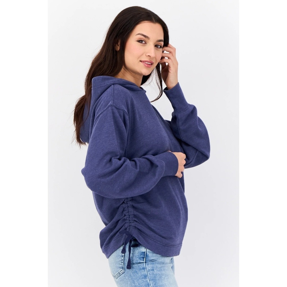 Aerie Womens Side Ruched Hoodie Size Small Blue Purple Comfy Cozy Lounge